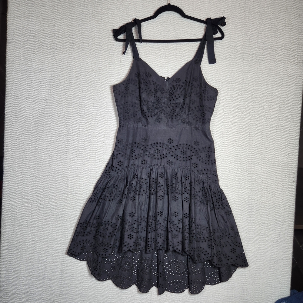 Women’s Black Eyelet Tie-Shoulder High-Low SunDress Size L